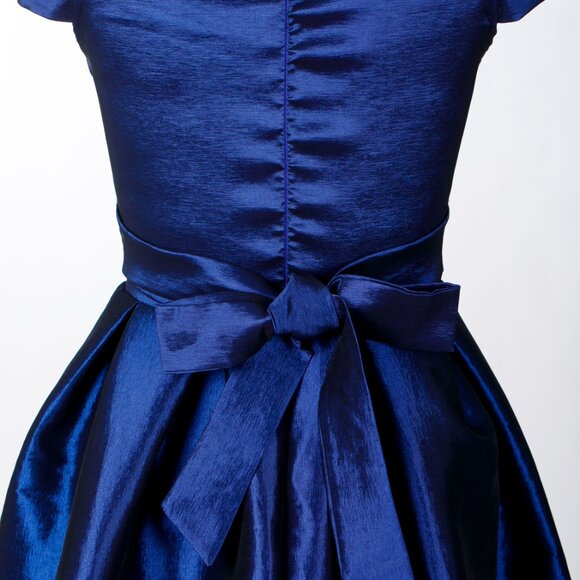 Blue shiny dress with ribbon in back  size 0 - Picture 3 of 5